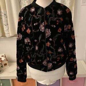 Floral Embroidered Velvet Bomber Jacket